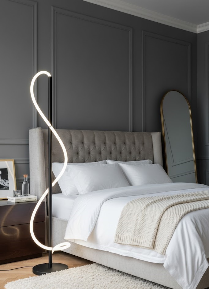 Black Spiral LED Floor Lamp Modern - HomeCene UAE